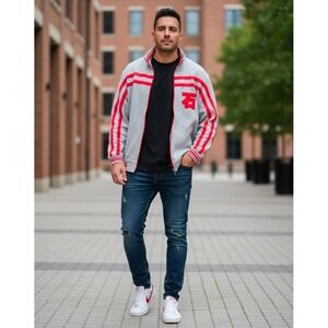 Rocawear Men's Grey Red Track Jacket Full Zip Graphic Print Size 3XL Logo